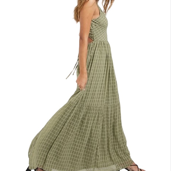 ASOS DESIGN Tiered Cami Maxi Dress with Open Back - Khaki - Picture 2 of 5